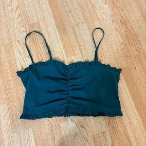 Urban Outfitters Green-Teal Ruffled Crop Top Stretchy Back Adjustable Straps